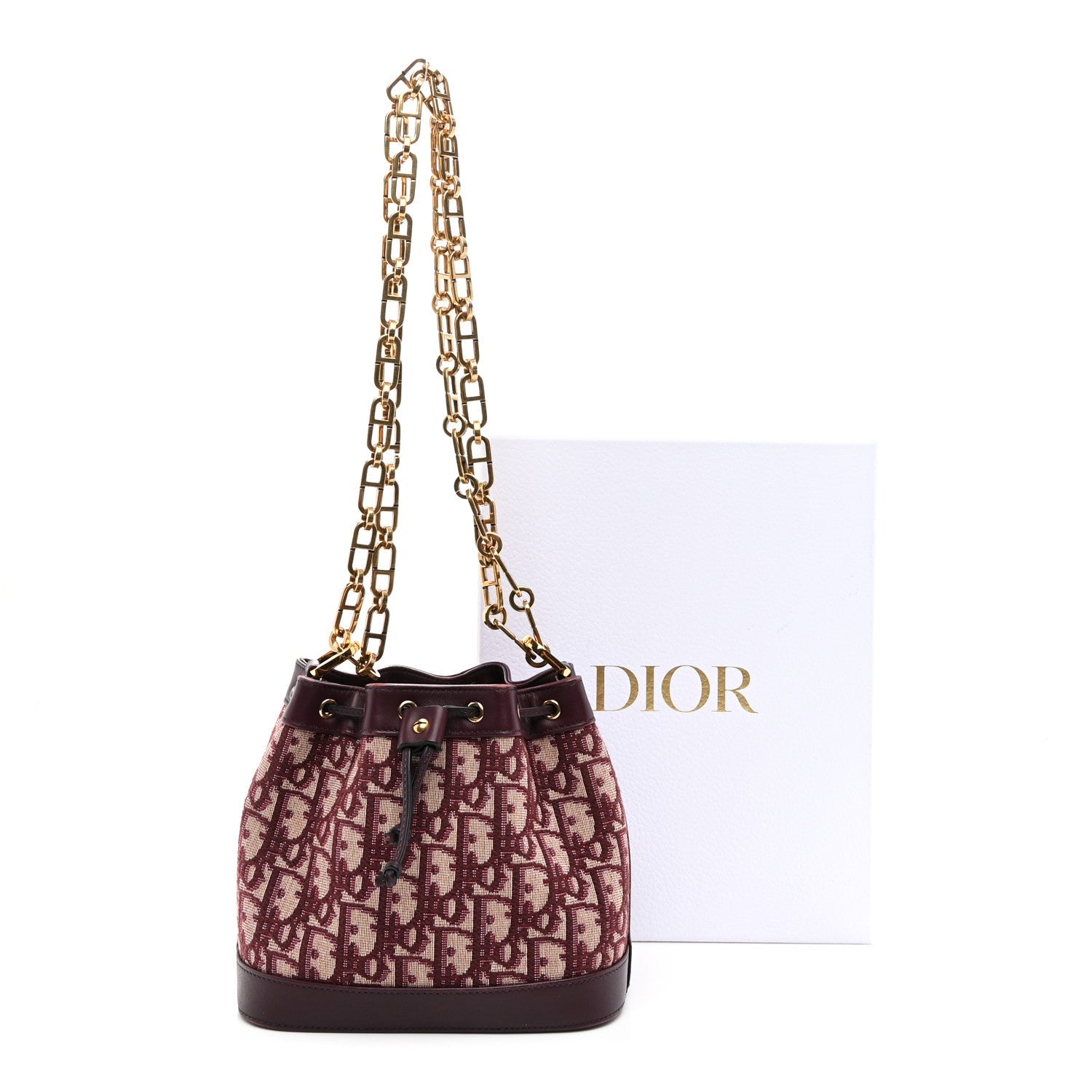 Oblique Drawstring Chain Bucket Bag Burgundy