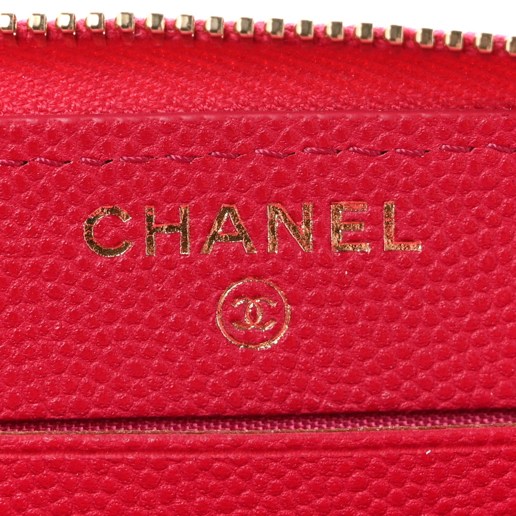 Caviar Camellia Embossed Medium Zip Around Gusset Wallet Pink