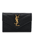 Grain De Poudre Matelasse Chevron Small Monogram Envelope Wallet Black