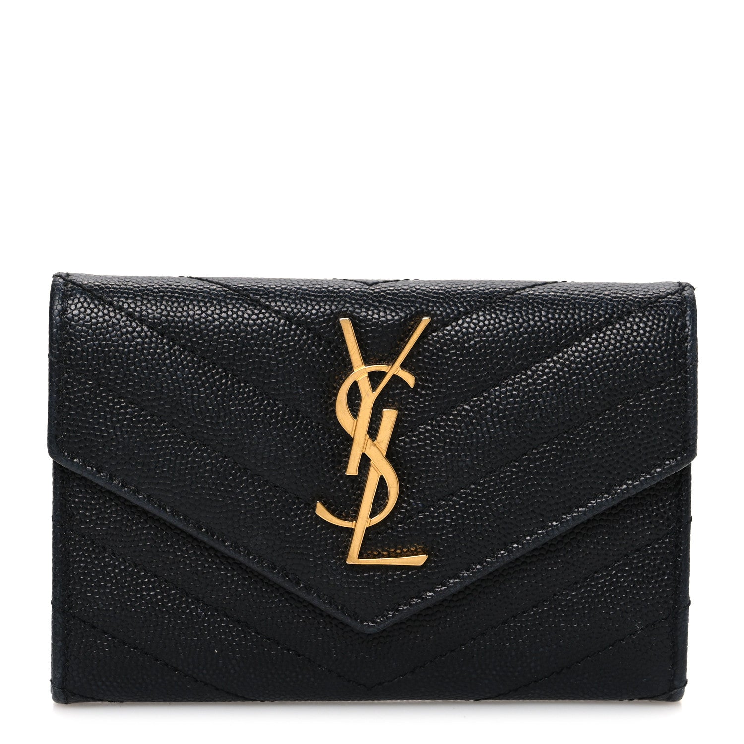 Grain De Poudre Matelasse Chevron Small Monogram Envelope Wallet Black