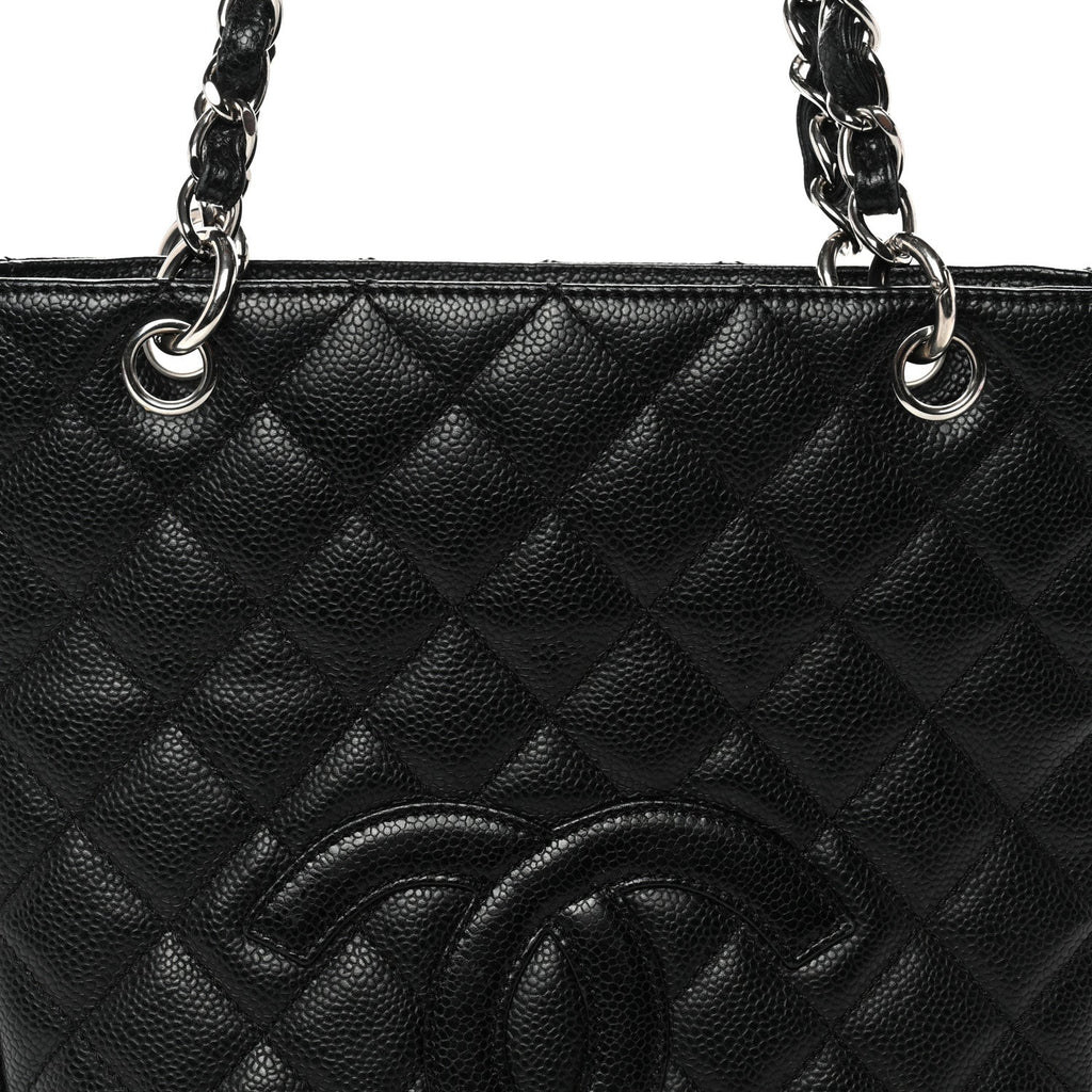 Caviar Quilted Petit Shopping Tote PST Black