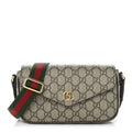 GG Supreme Monogram Textured Dollar Calfskin Web Mini Ophidia Envelope Shoulder Bag Beige Ebony New Acero