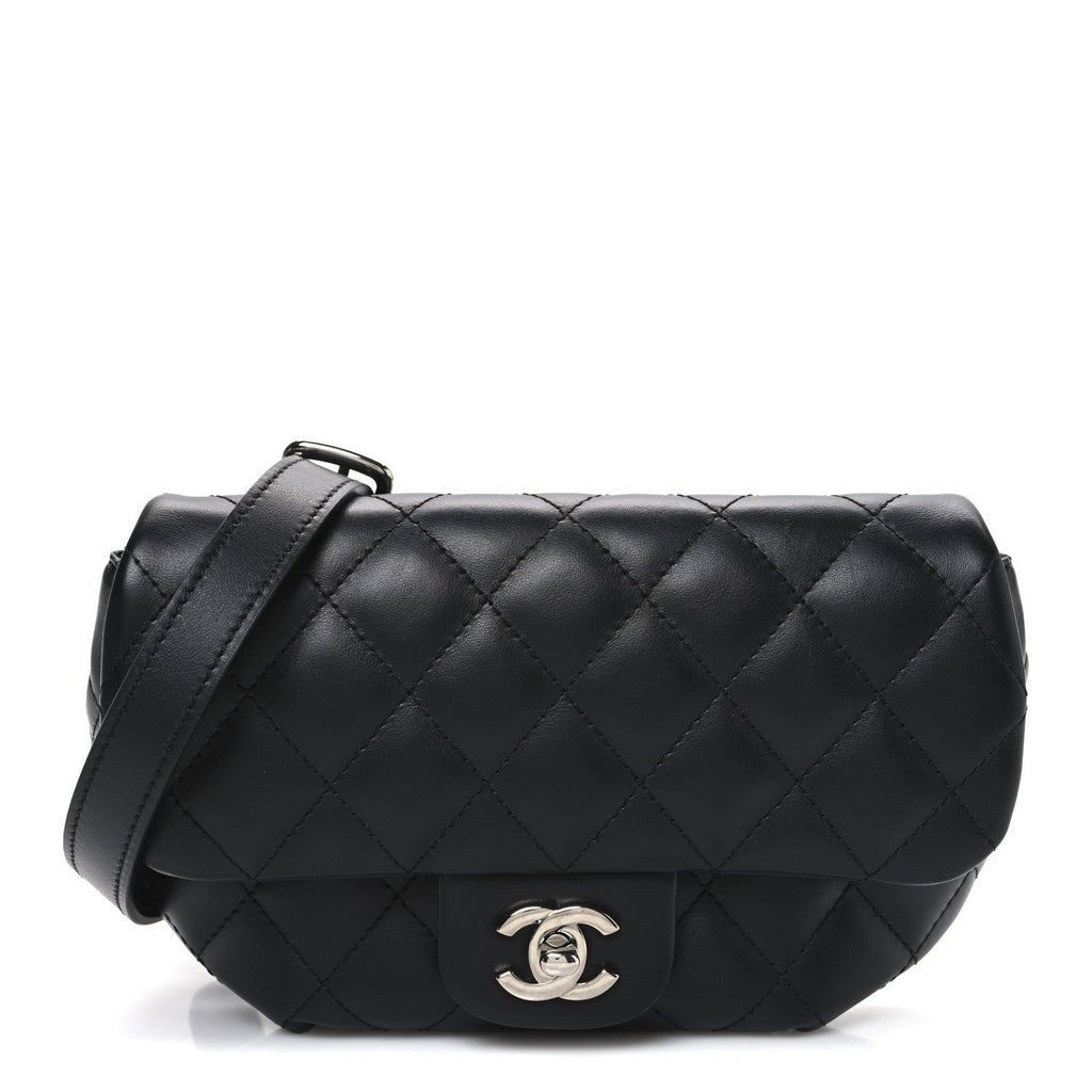 Calfskin Quilted CC Uniform Flap Belt Bag Black