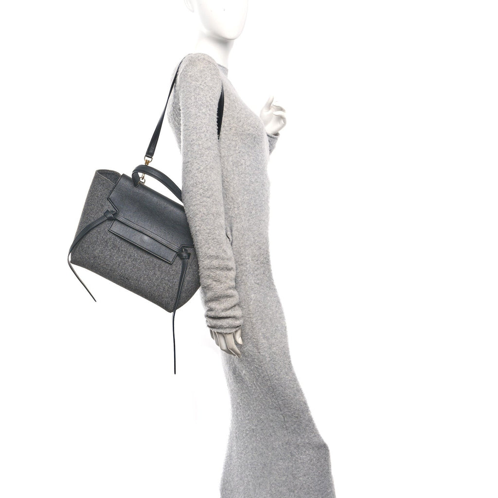 Felt Smooth Calfskin Mini Belt Bag Grey Black