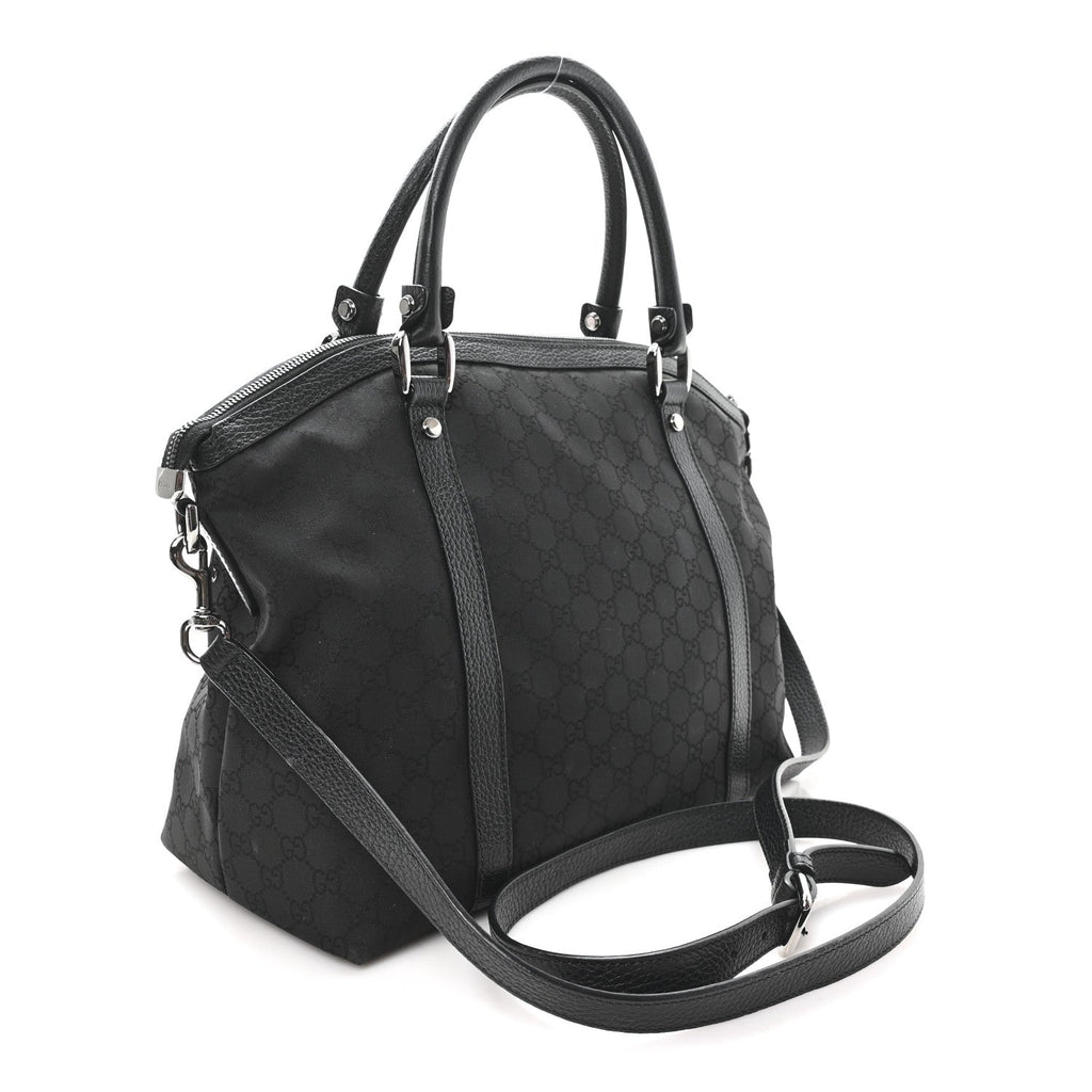 Nylon Monogram Medium GG Charm Dome Satchel Black