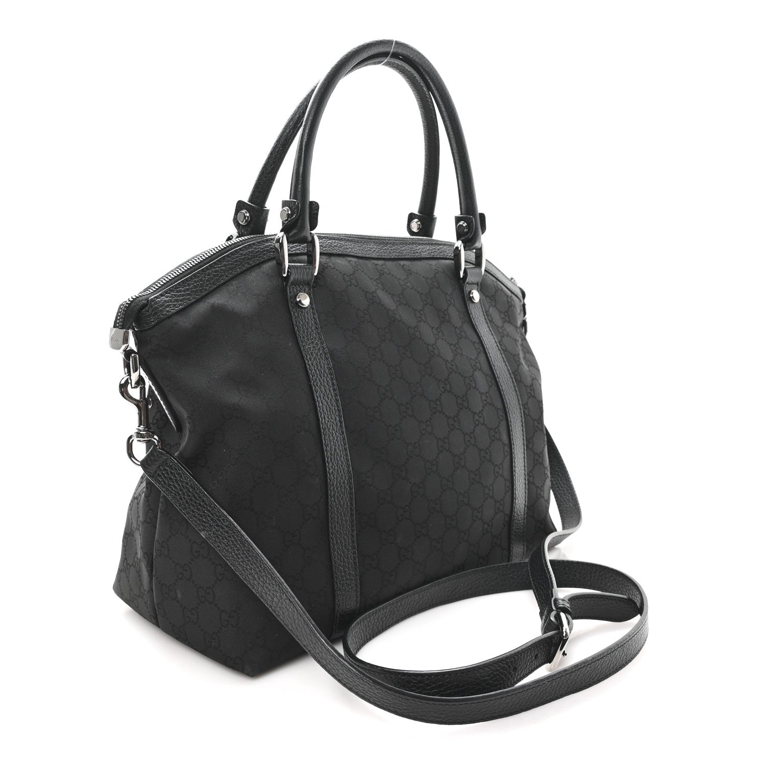 Nylon Monogram Medium GG Charm Dome Satchel Black