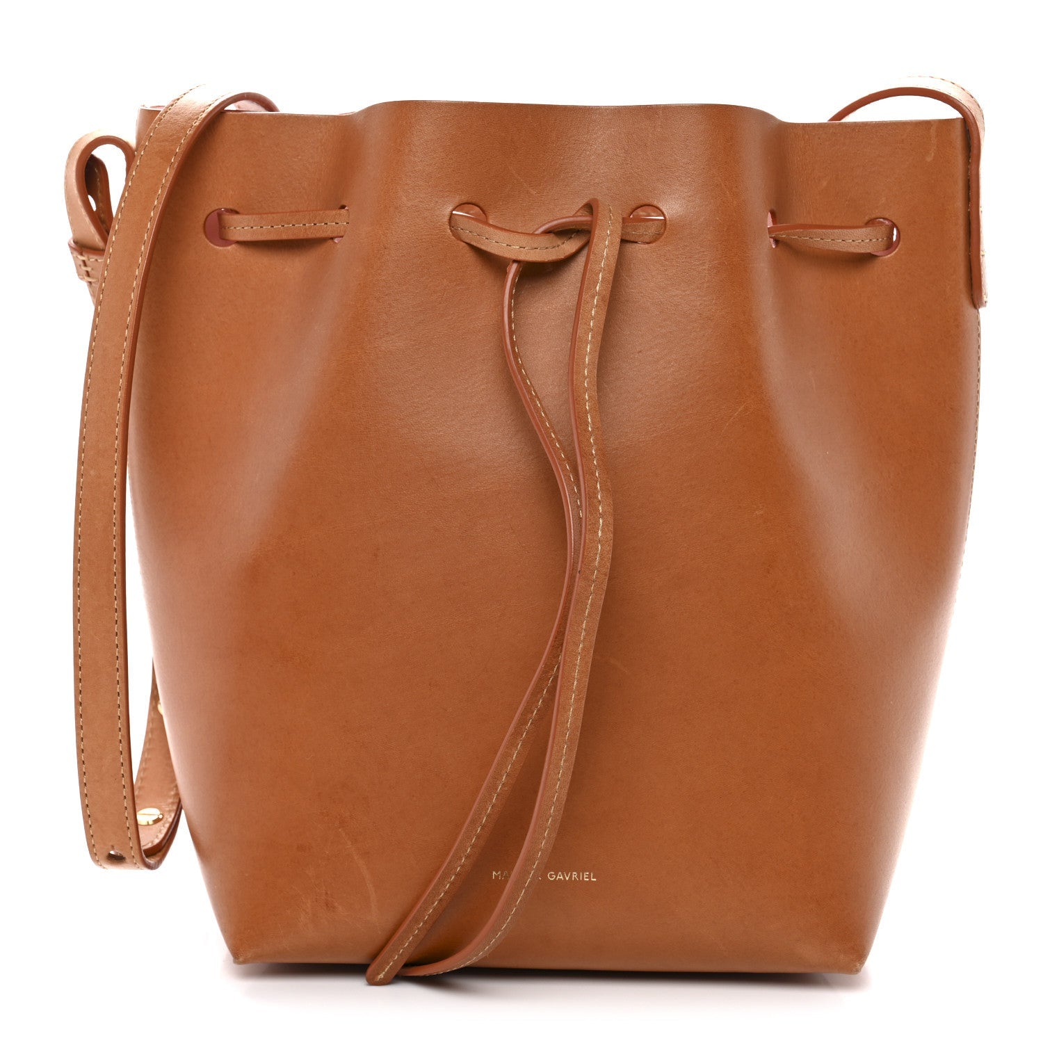 Vegetable Tanned Calfskin Mini Bucket Bag Cammello Rosa