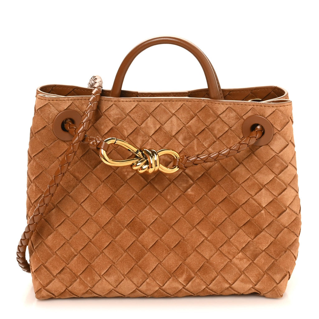Suede Intrecciato Small Andiamo Shoulder Bag Amber