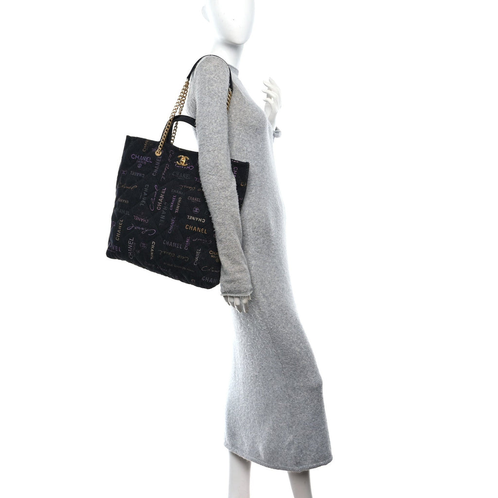 Denim Quilted Denim Mood Maxi Shopping Bag Black Multicolor