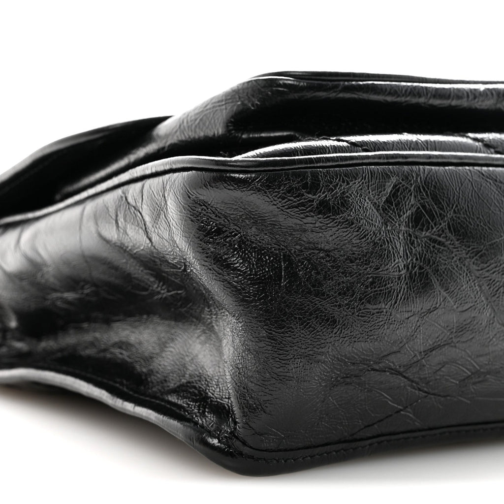 Crinkled Calfskin Matelasse Monogram Medium Niki Chain Satchel Black