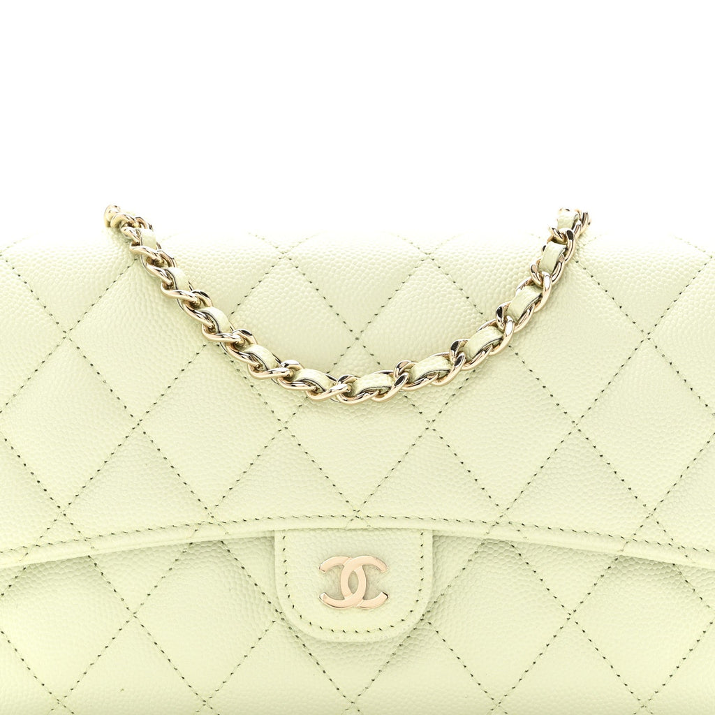 Caviar Quilted Phone Holder Wallet on Removable Chain Light Green