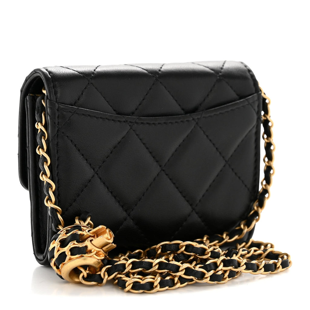 Lambskin Quilted Mini Trendy CC Clutch With Chain Black