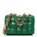 Lambskin Maxi Intreccio Padded Chain Cassette Crossbody Bag Racing Green