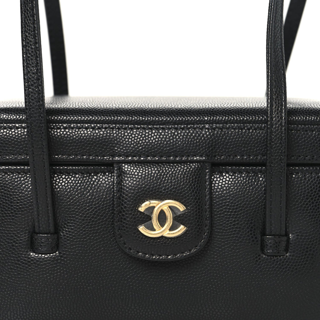 Shiny Caviar Preppy Coco Long Vanity With Strap Black