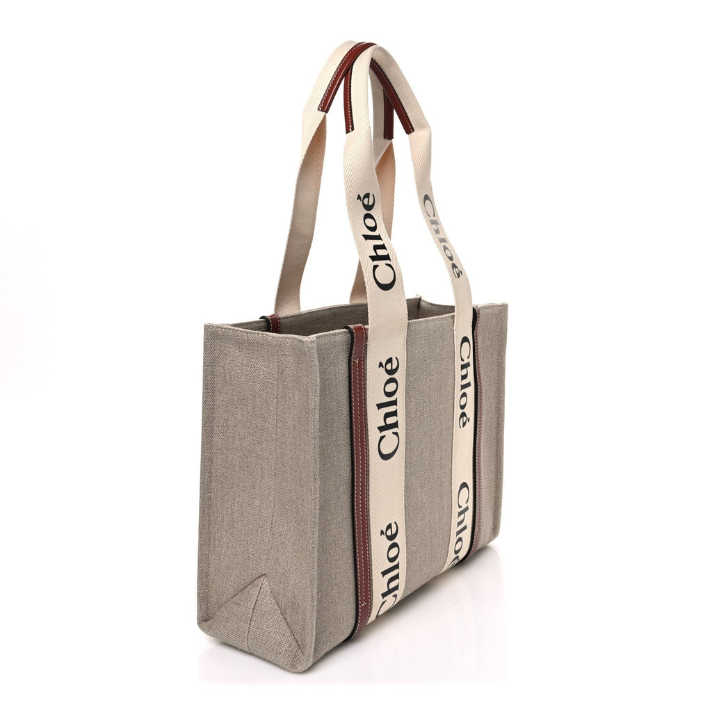 Cotton Calfskin Medium Woody Ribbon Tote White Brown