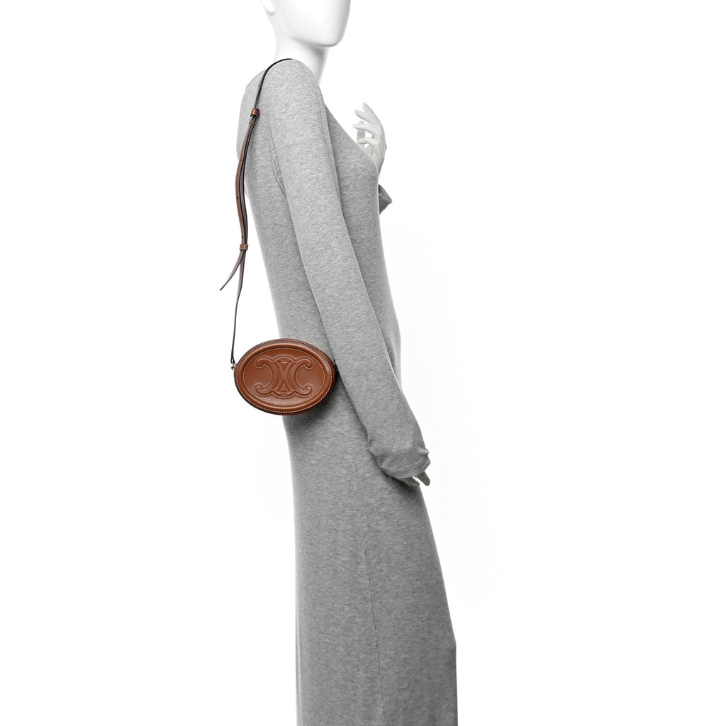 Calfskin Cuir Small Triomphe Oval Crossbody Purse  Tan