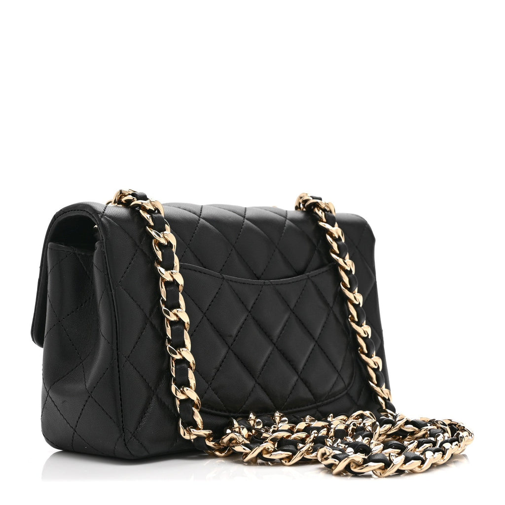 Lambskin Quilted Mini Coco Charms Rectangular Flap Black