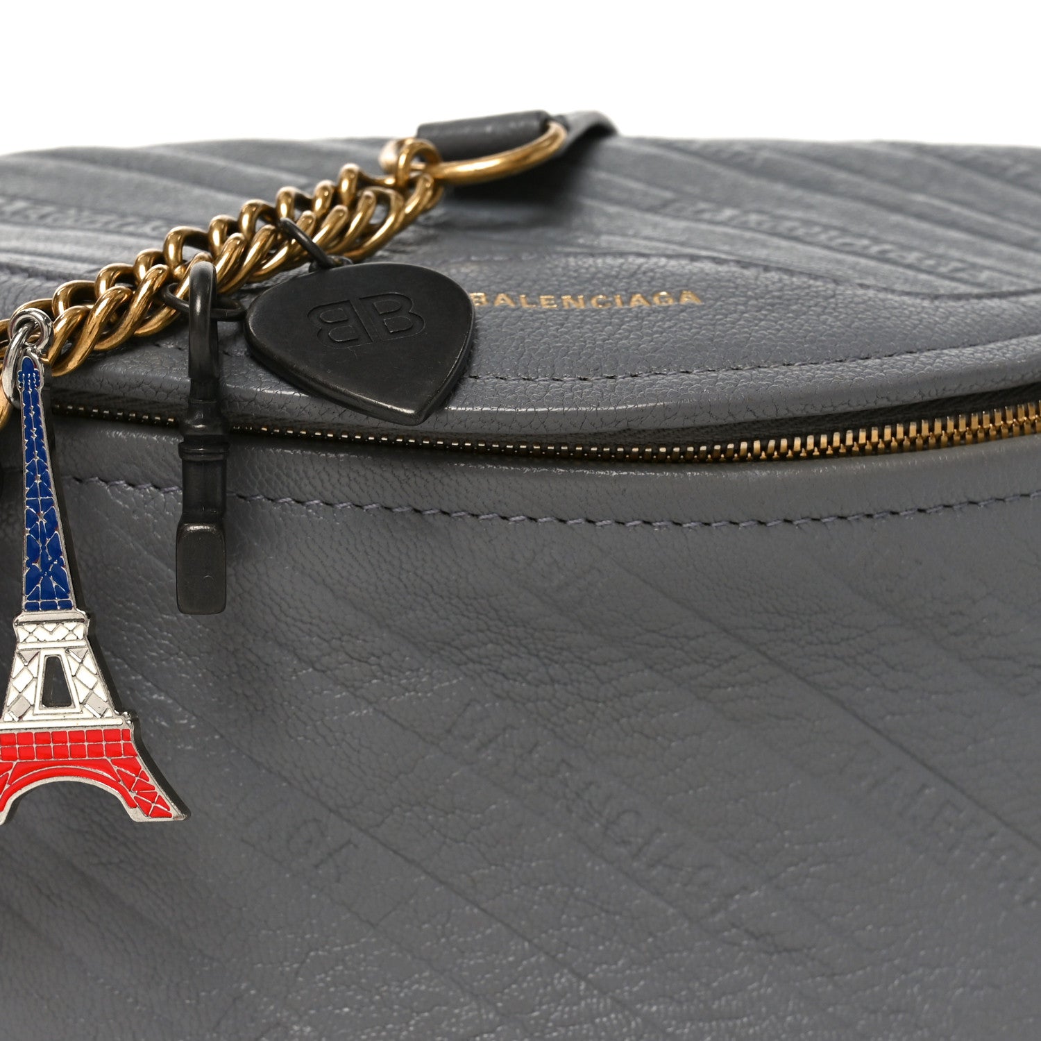 Shiny Goatskin Allover Logo Embossed XS Souvenir Belt Bag Gris