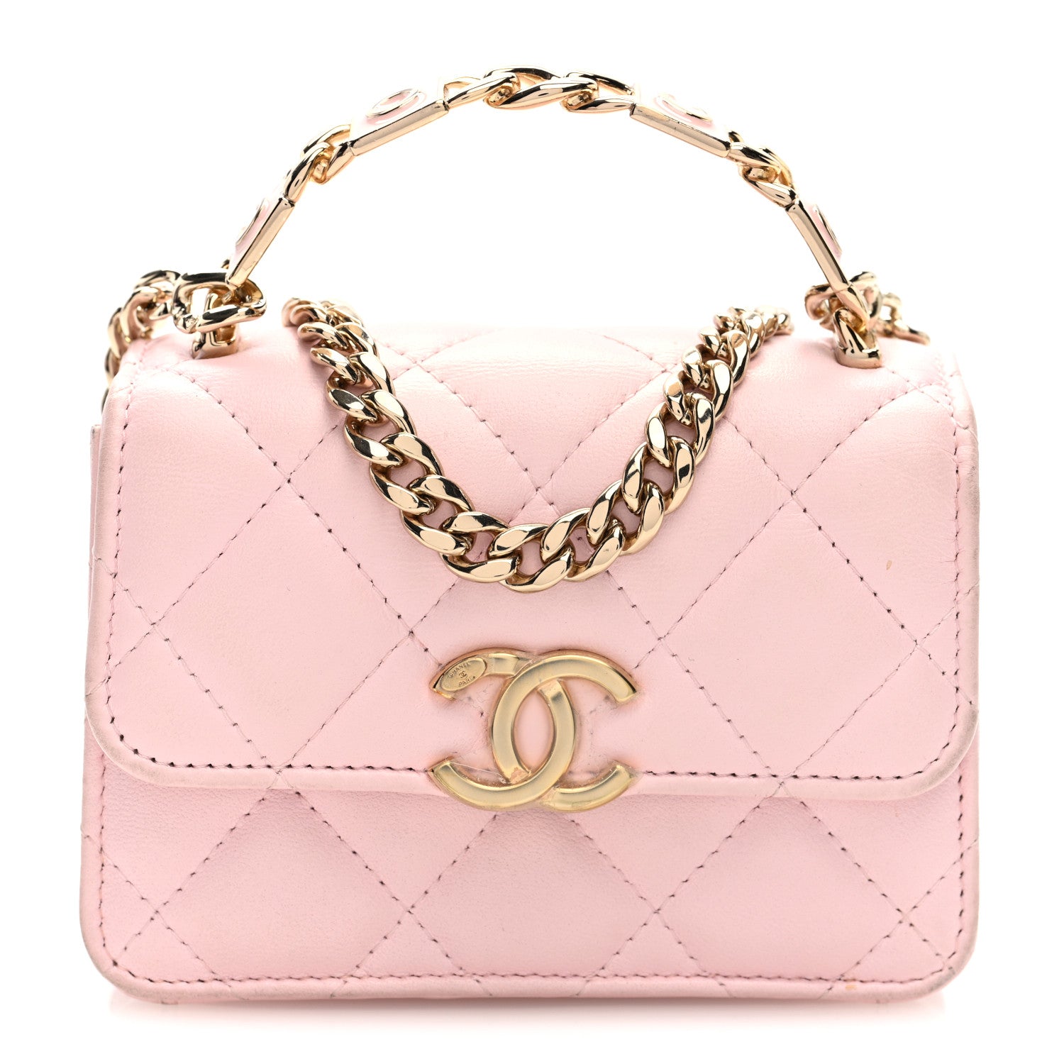 Lambskin Quilted Pick Me Up Clutch With Chain Pink