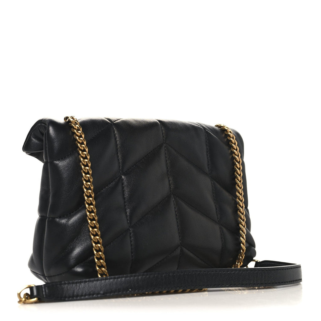 Lambskin Quilted Toy Loulou Puffer Monogram Chain Satchel Black