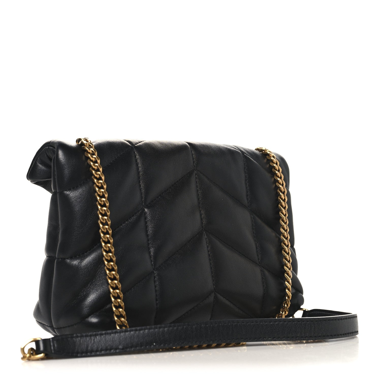 Lambskin Quilted Toy Loulou Puffer Monogram Chain Satchel Black
