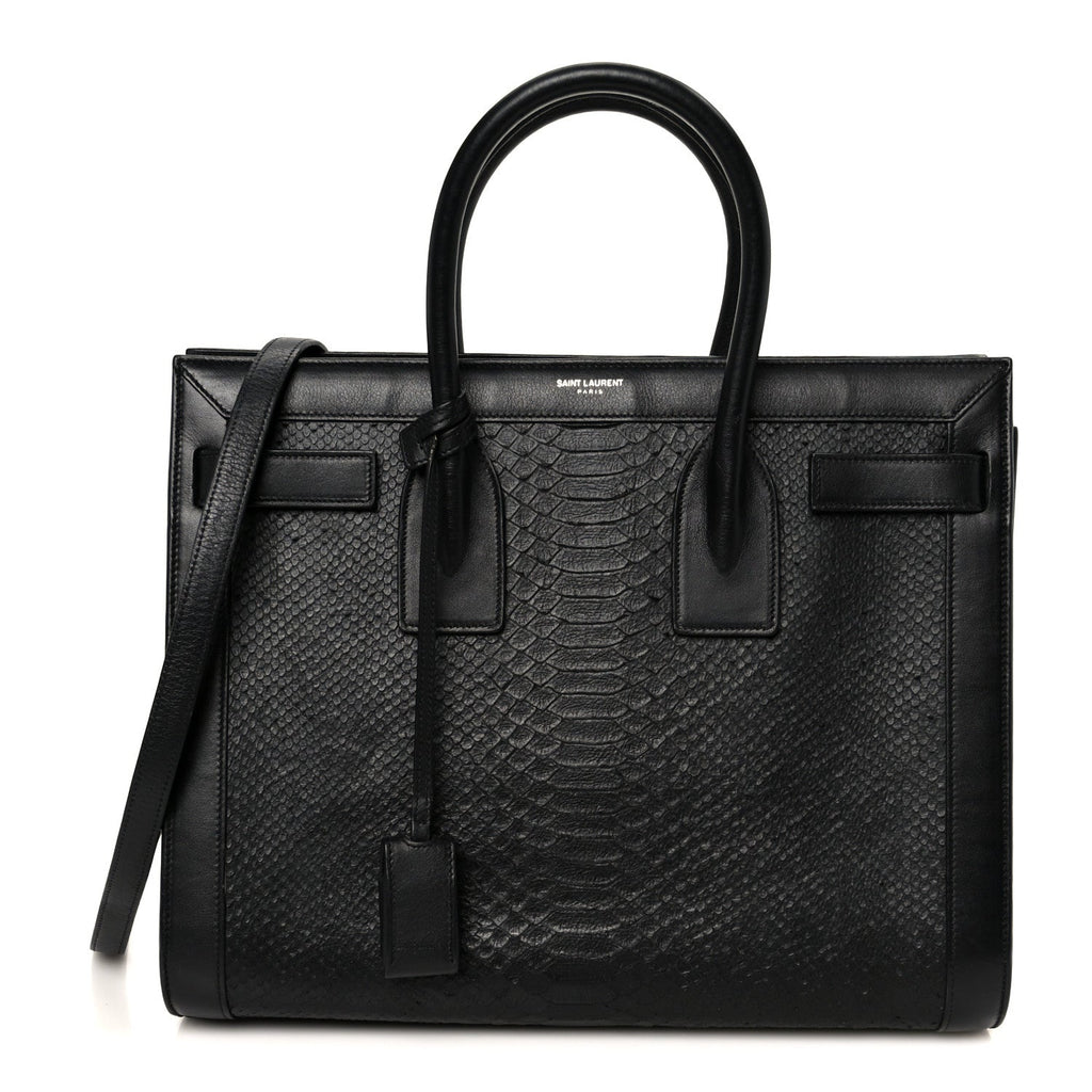 Python Calfskin Embossed Small Sac de Jour Black