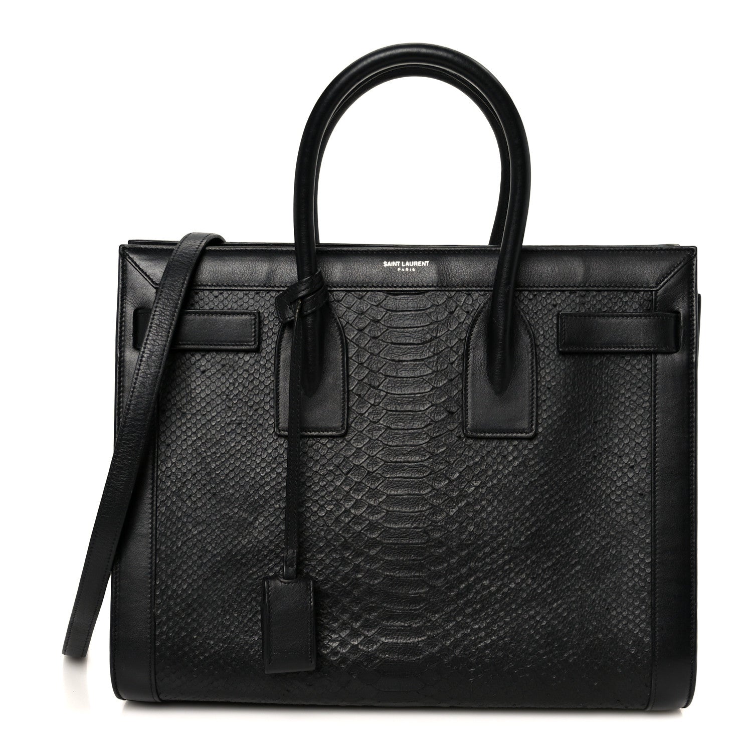 Python Calfskin Embossed Small Sac de Jour Black