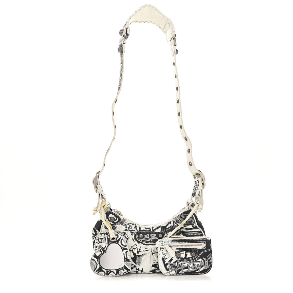 Agneau Arena Graffiti Le Cagole Shoulder Bag XS White Black