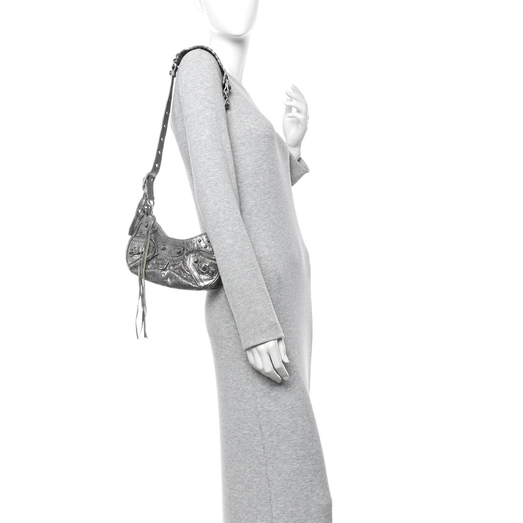 Metallic Agneau Arena Le Cagole Shoulder Bag XS Silver