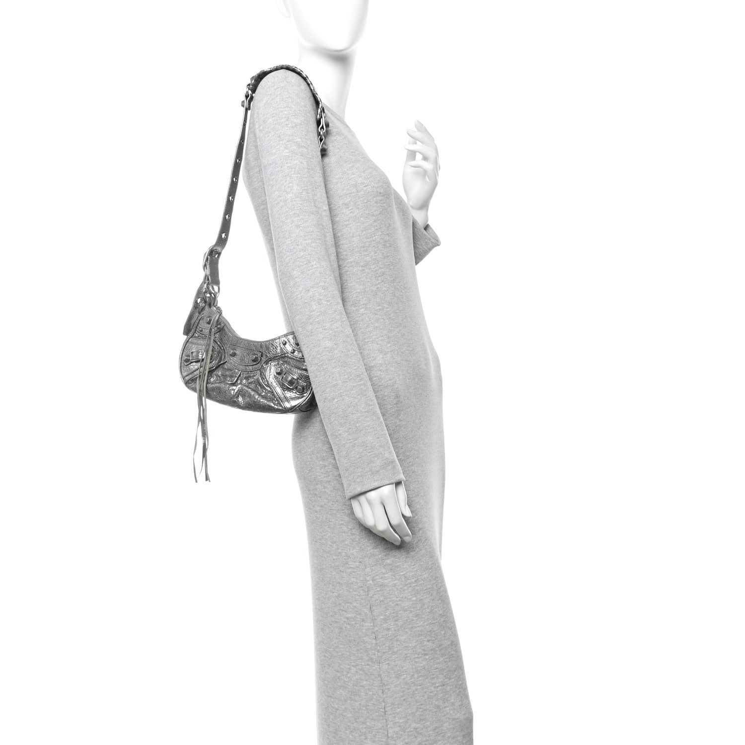 Metallic Agneau Arena Le Cagole Shoulder Bag XS Silver