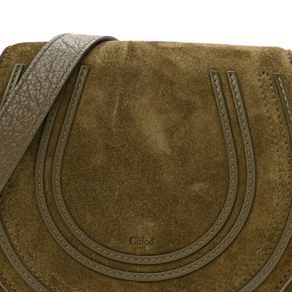 Suede Calfskin Small Marcie Saddle Bag Deep Olive