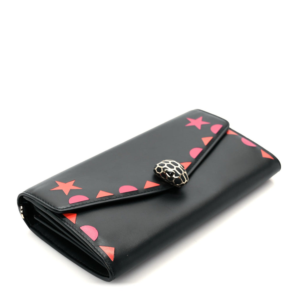 Calfskin Serpenti Forever Star Chain Wallet Black Red