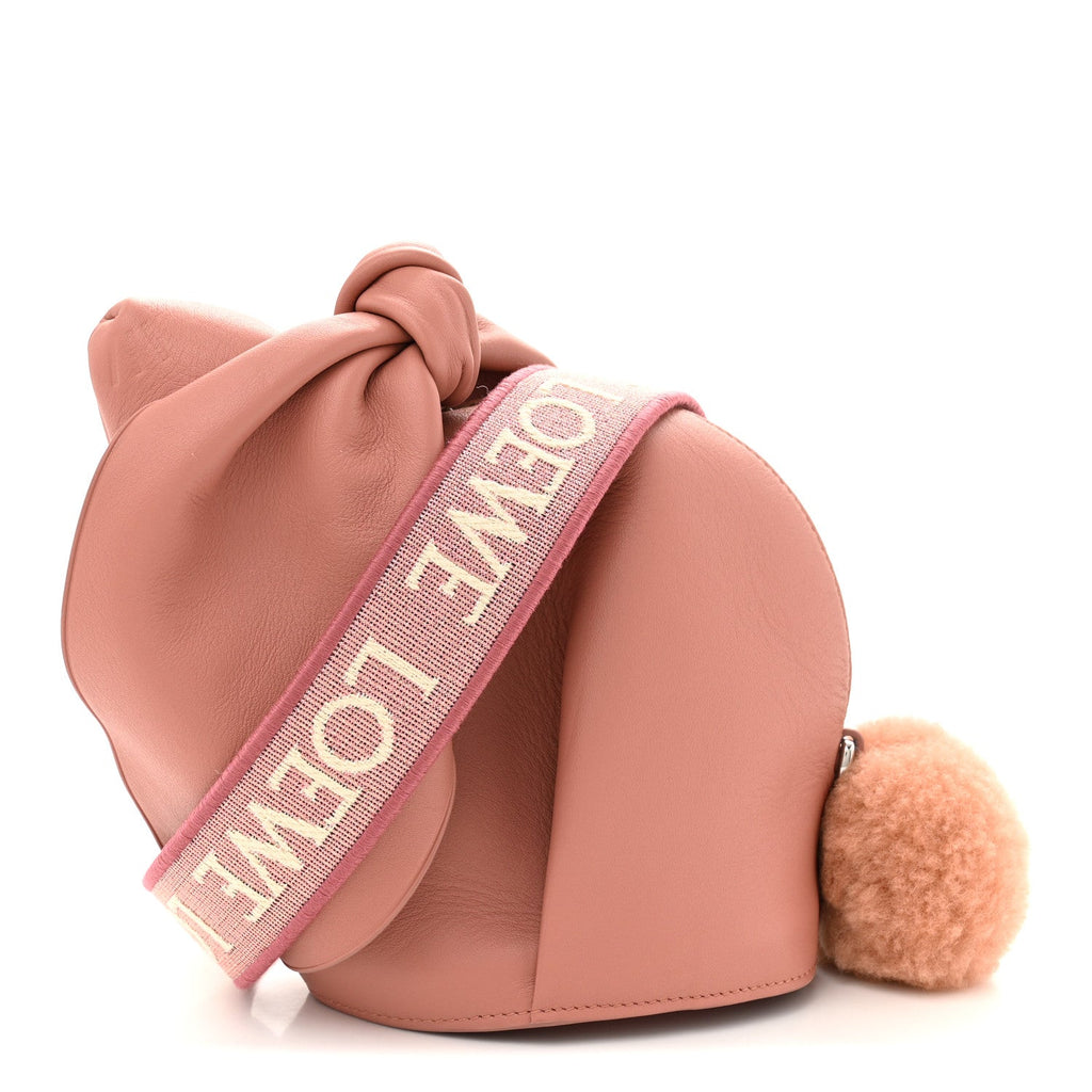 Calfskin Shearling Small Bunny Shoulder Bag Peach Bloom