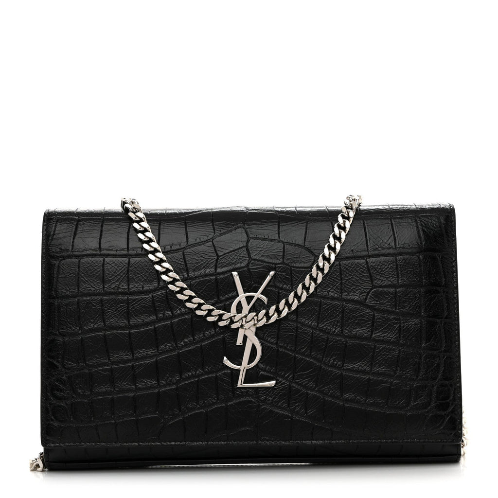 Calfskin Crocodile Embossed Cassandre Wallet On Chain WOC Black