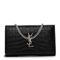Calfskin Crocodile Embossed Cassandre Wallet On Chain WOC Black