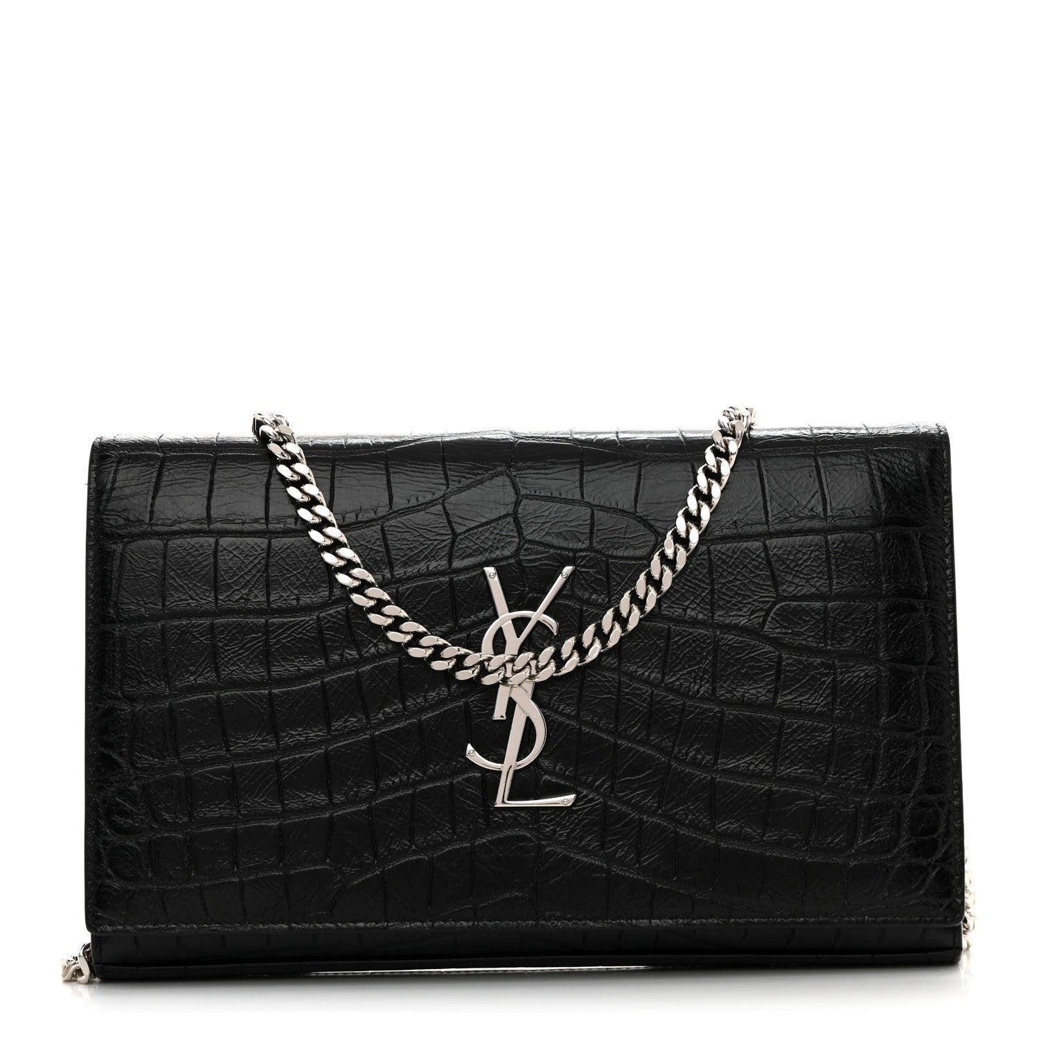 Calfskin Crocodile Embossed Cassandre Wallet On Chain WOC Black