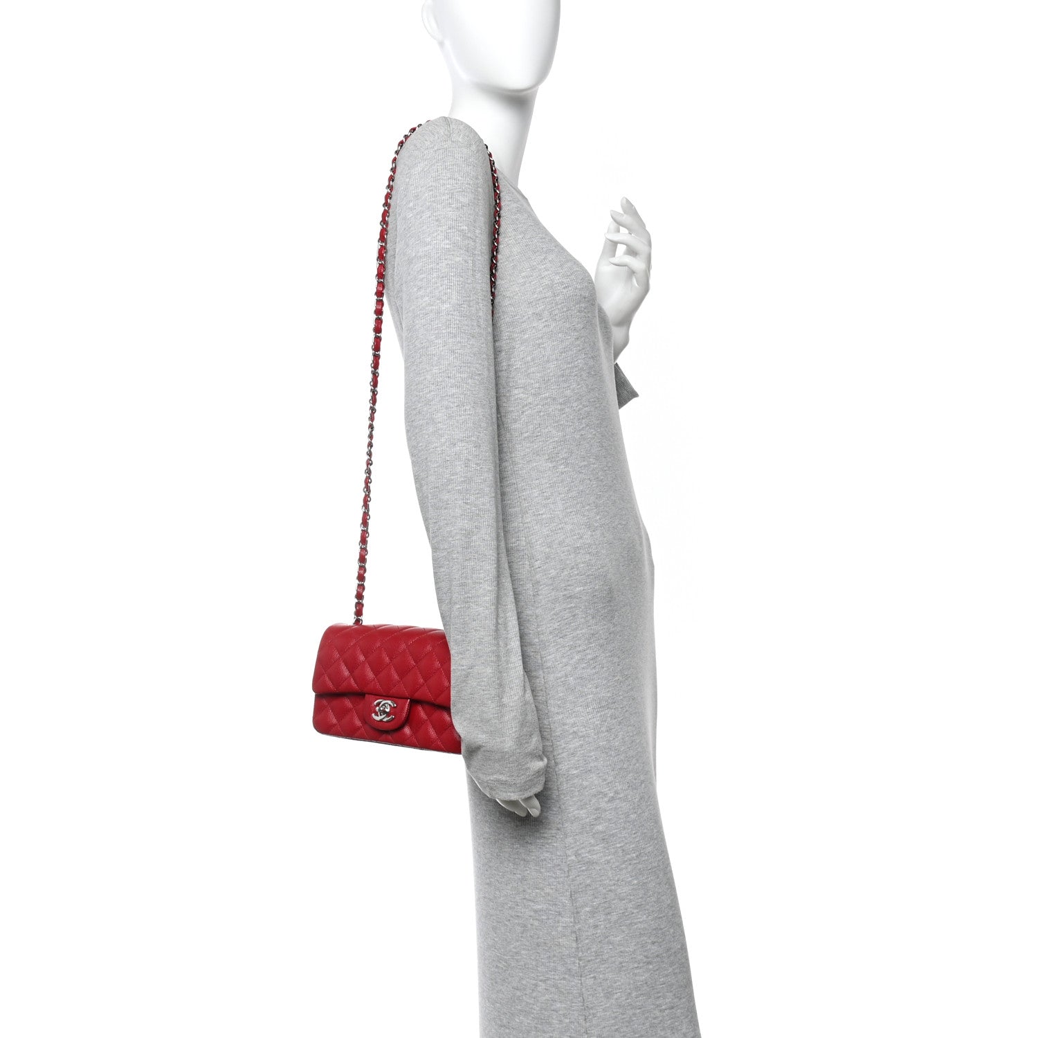 Caviar Quilted Mini Rectangular Flap Dark Red