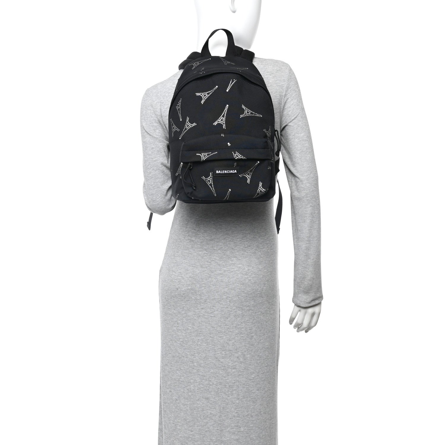 Canvas Crystal Embellished Eiffel Tower Explorer Backpack S Black