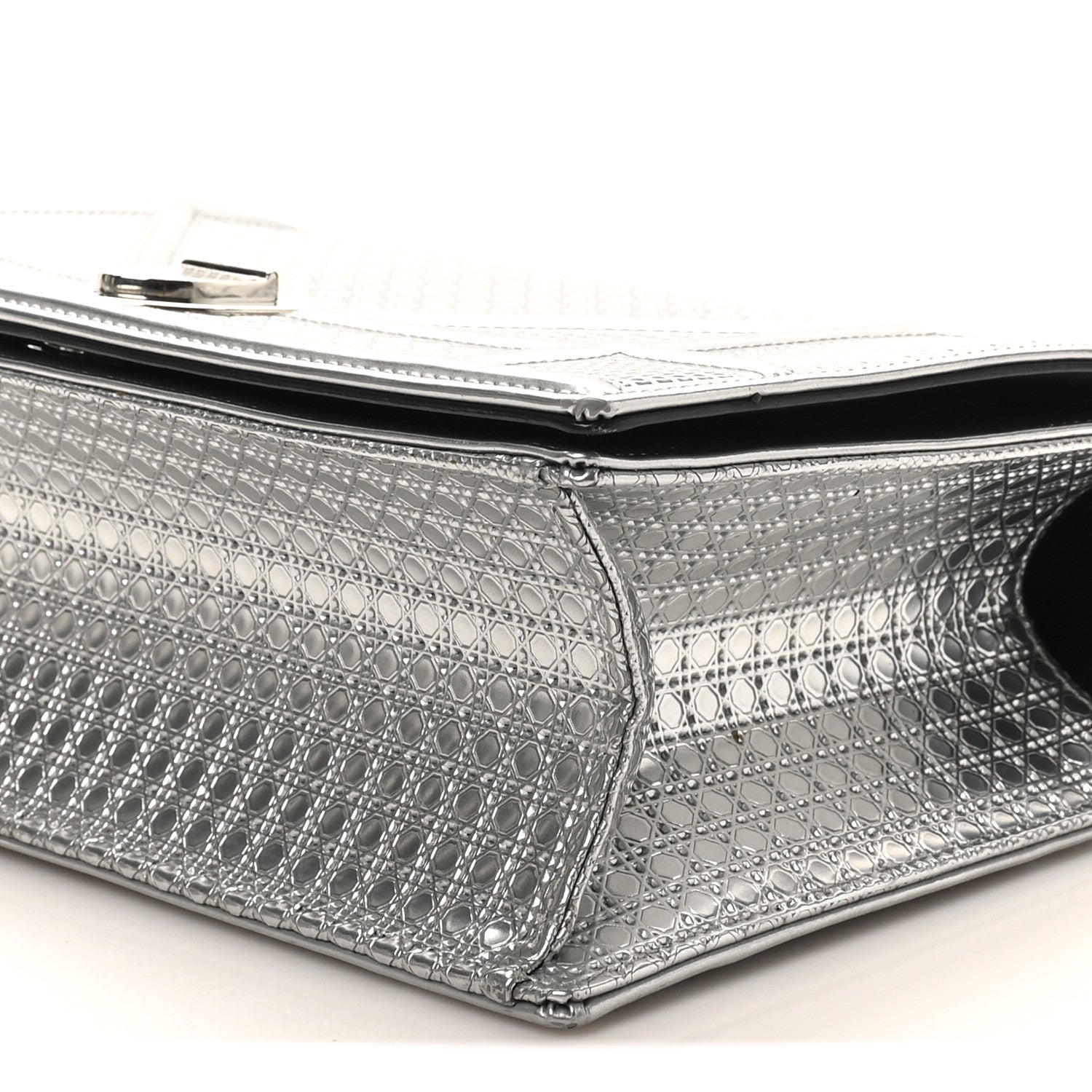 Metallic Patent Micro-Cannage Medium Diorama Flap Bag Silver