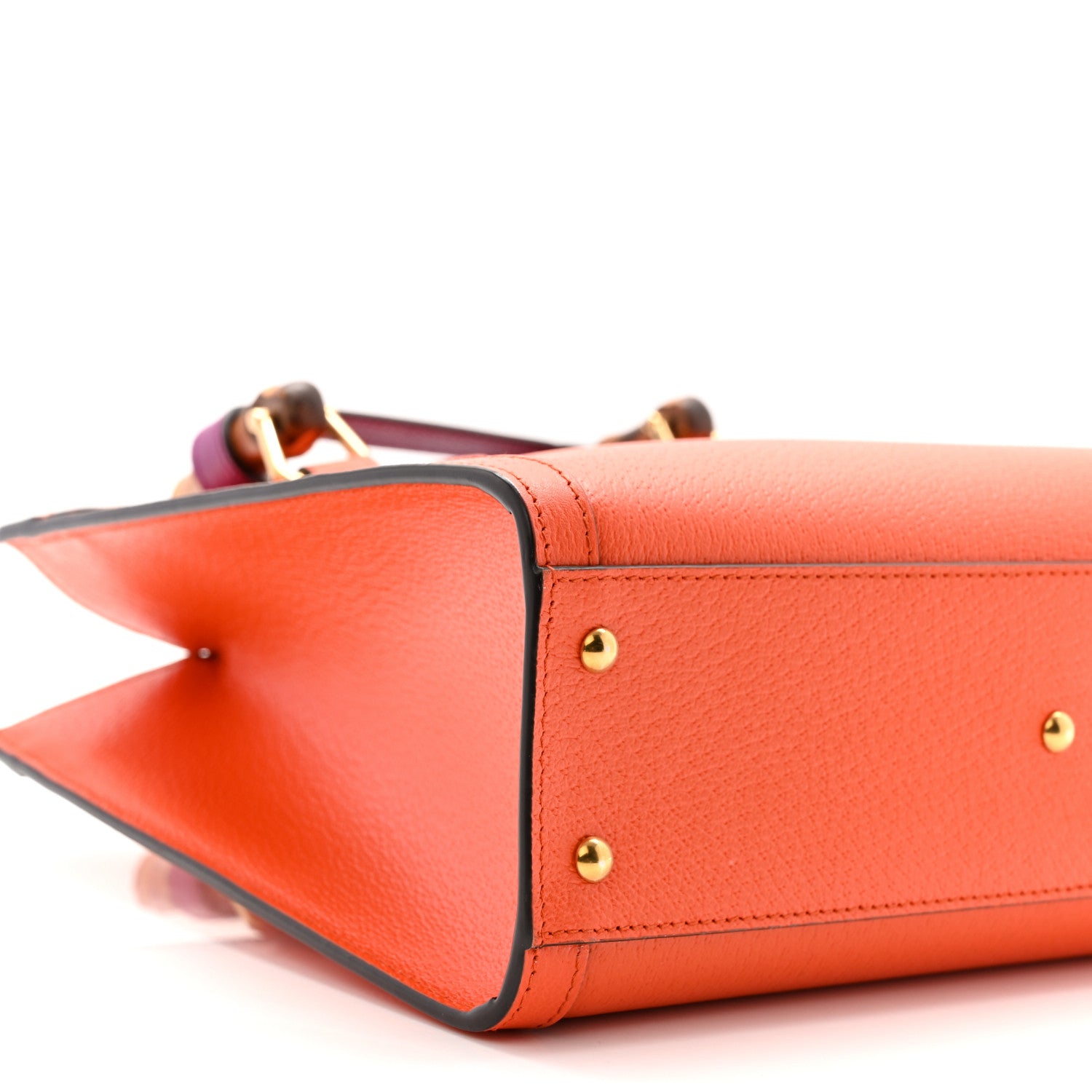 Textured Dollar Calfskin Web Small Diana Tote Bag Deep Orange Spicy Cyclamin