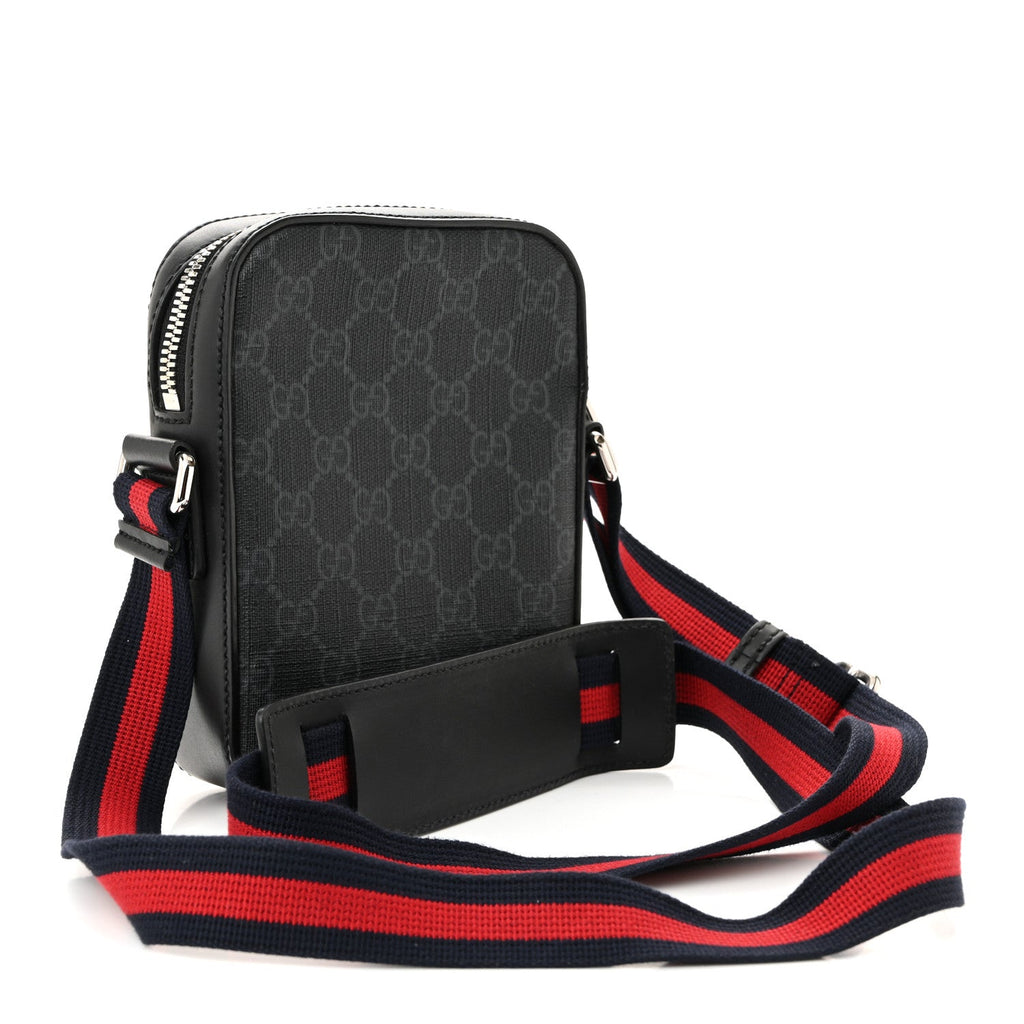 GG Supreme Monogram Appia Calfskin Web Small Camera Messenger Bag Black Grey