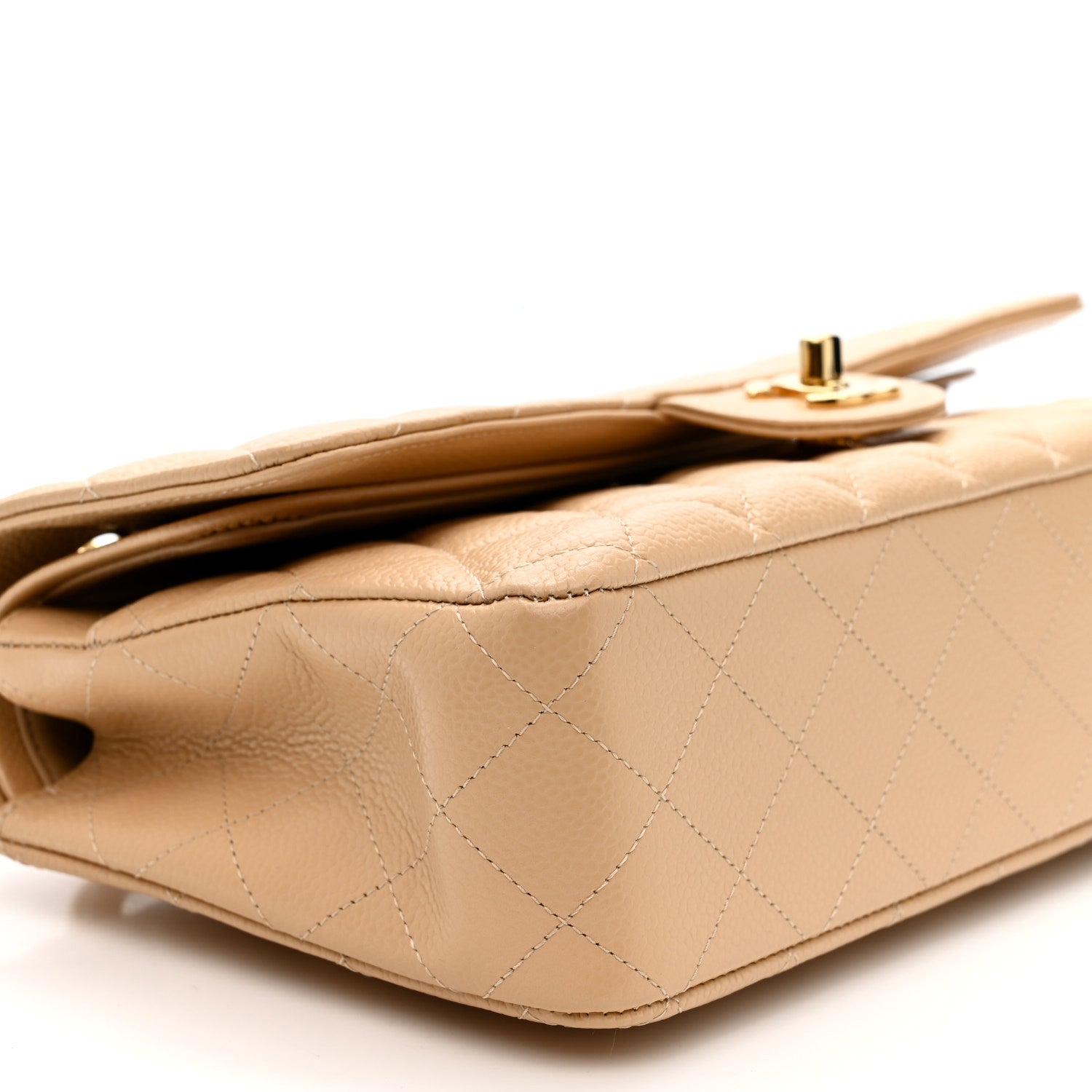 Caviar Quilted Medium Double Flap Beige