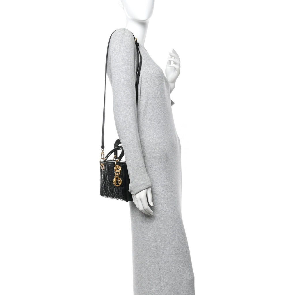 Patent Cannage Mini Lady Dior Black