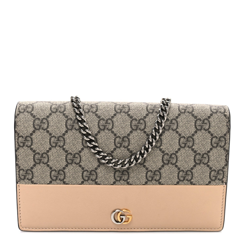 GG Supreme Monogram Bi-Color Mini GG Marmont Chain Wallet Souffle Rose Beige Ebony