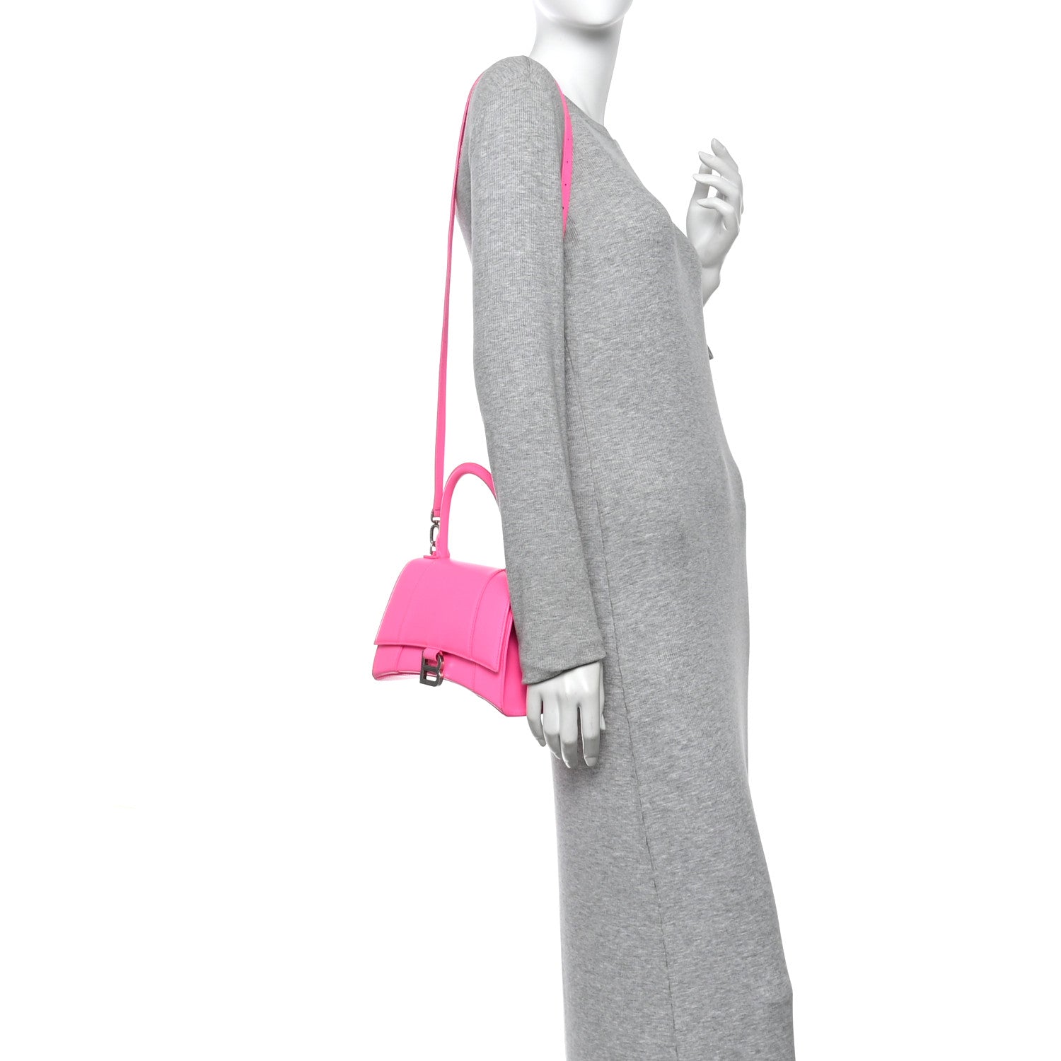 Shiny Box Calfskin Small Hourglass Top Handle Bag Acid Fuchsia