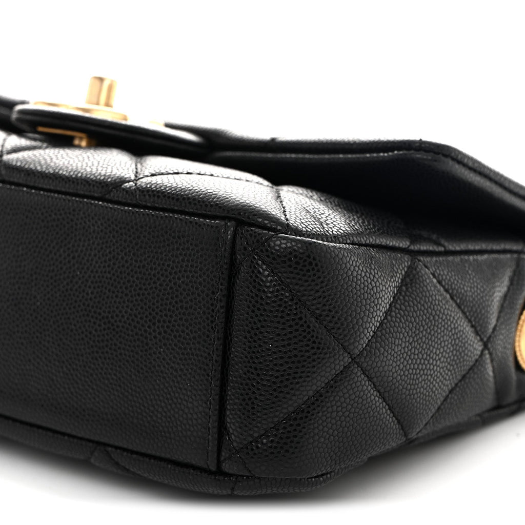 Caviar Quilted Small Twist Your Buttons Flap Black