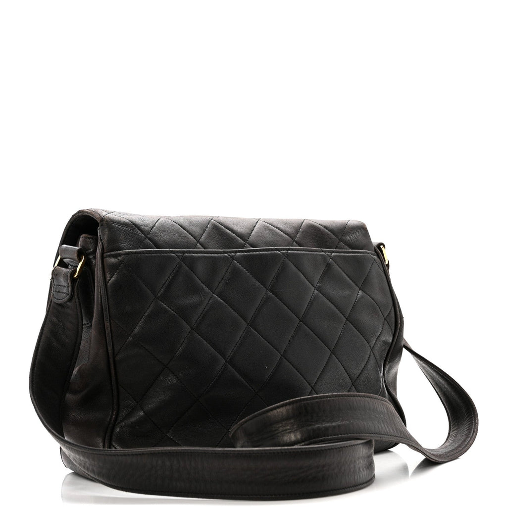 Lambskin Quilted Flap Shoulder Bag Black