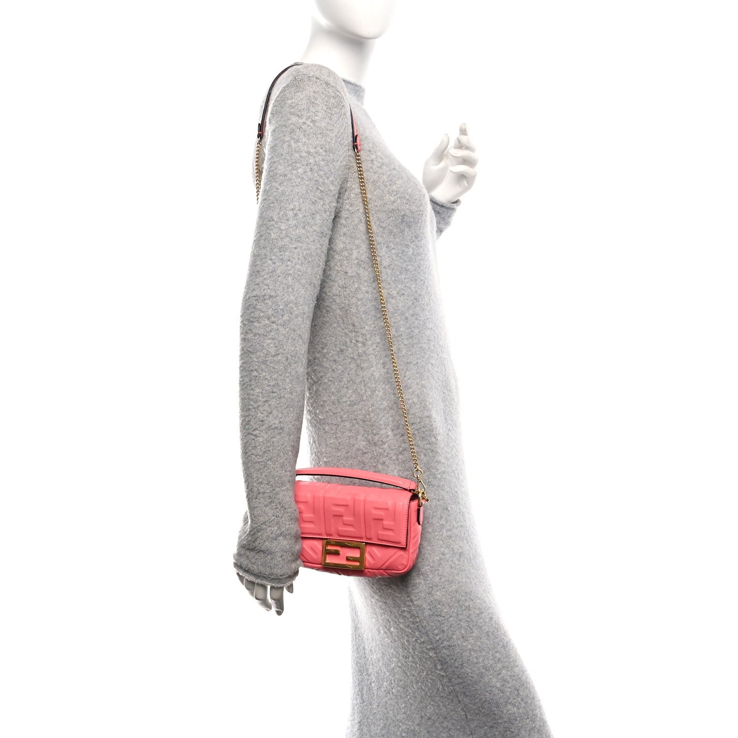 Nappa FF 1974 Embossed Mini Baguette Pink Dalia