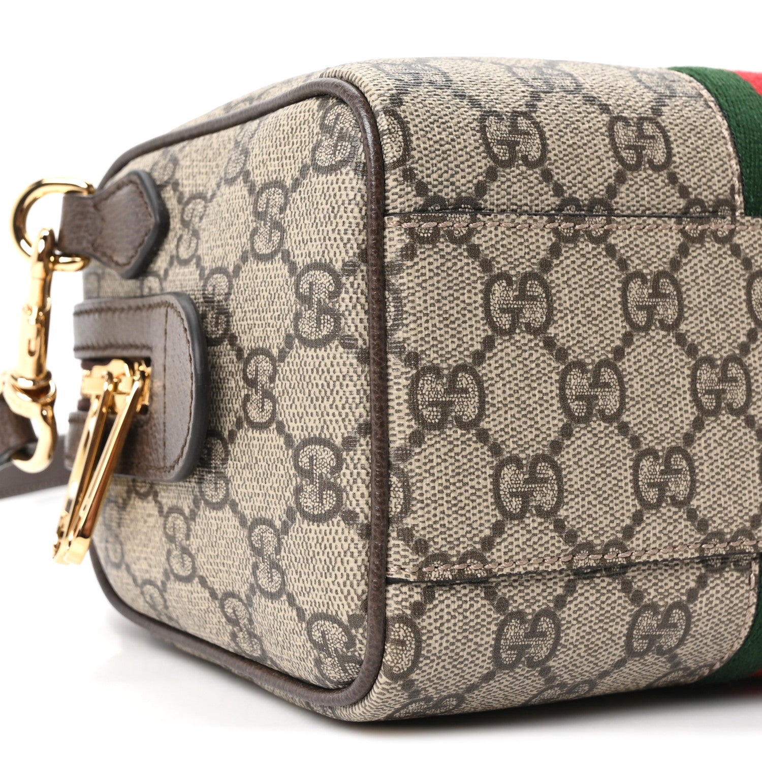 GG Supreme Monogram Textured Dollar Calfskin Web Mini Ophidia Top Handle Bag Beige Ebony New Acero
