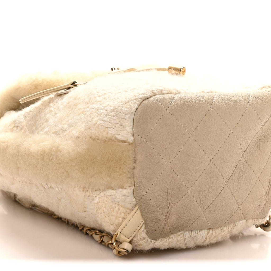 Tweed Shearling Quilted CC Backpack White